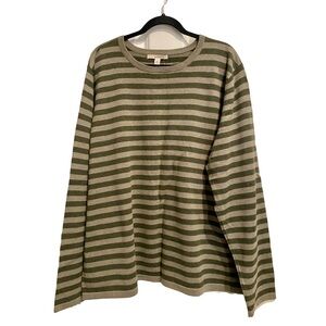 Merona Men's Green and Grey Striped Sweater Long Sleeve Crew Neck Size XXL